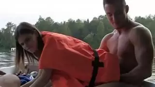 Skinny girl gets nailed in the boat in a MMF three