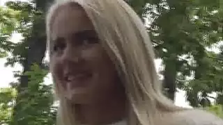 Blonde amateur blows in park on a sunny day