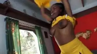 Dark skinned cheerleader Mocha Delight sucks a dick in the bus